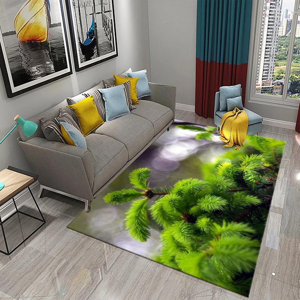 3D Grüner Kiefernteppich für Wald Schnee Kiefernzapfen Teppiche für Küche Badezimmer Rutschfeste Matte Wohnzimmer Schlafzimmer Eingang Dekor Teppich