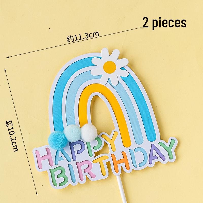 Happy Birthday Rainbow Cake Toppers: Stars, Clouds & Balloons
