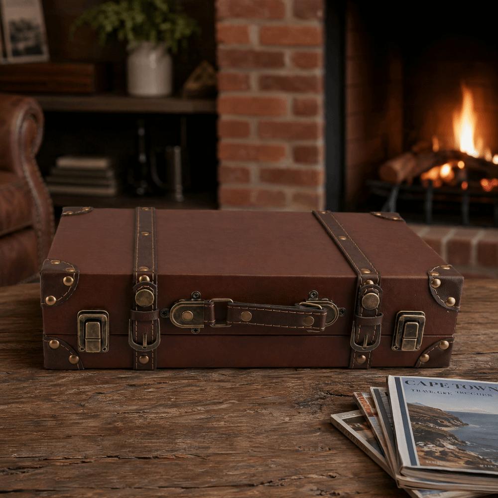 Wood Vintage Suitcase Brown Wooden Storage Box Multi-purpose Organizer  Home Organization