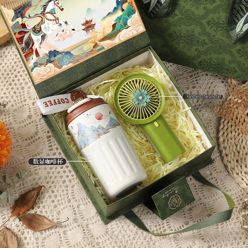 Корпоративный подарочный набор: Цифровой термос и ручной вентилятор