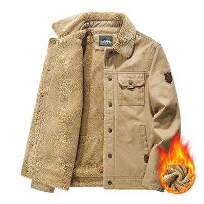 Chaqueta de Herramientas de Algodón con Solapa para Hombre de Invierno Forro Polar Talla Grande Holgada Gruesa Cálida Chaqueta de Algodón Hombre