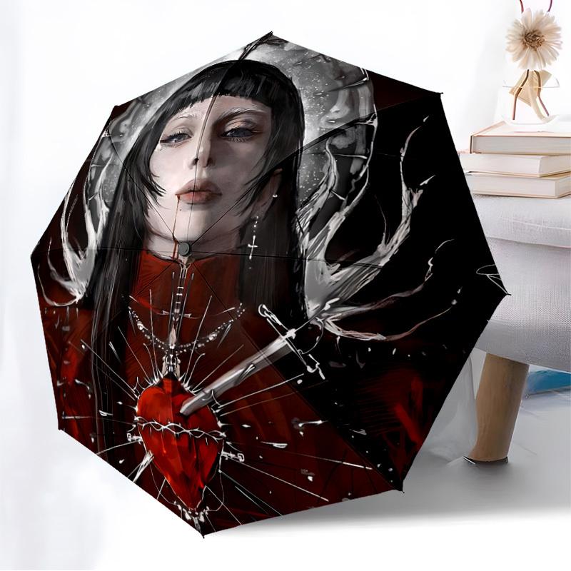 1pc Heart Crown Lady Gaga Automatic Folding Umbrella, Portable Collapsible Design, Casual Outdoor Accessory L1202036
