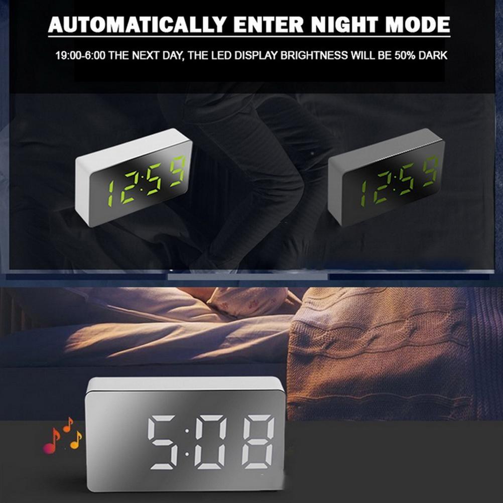 LED Mirror Alarm Clock Digital Alarm Clock Multifunctional Mini Electronic Alarm Clock for Bedroom Living Room Office