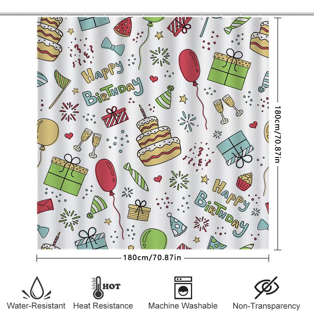 Colorful Happy Birthday Shower Curtain For Bathroom Decor Perfect Gift Idea For Party Supplies