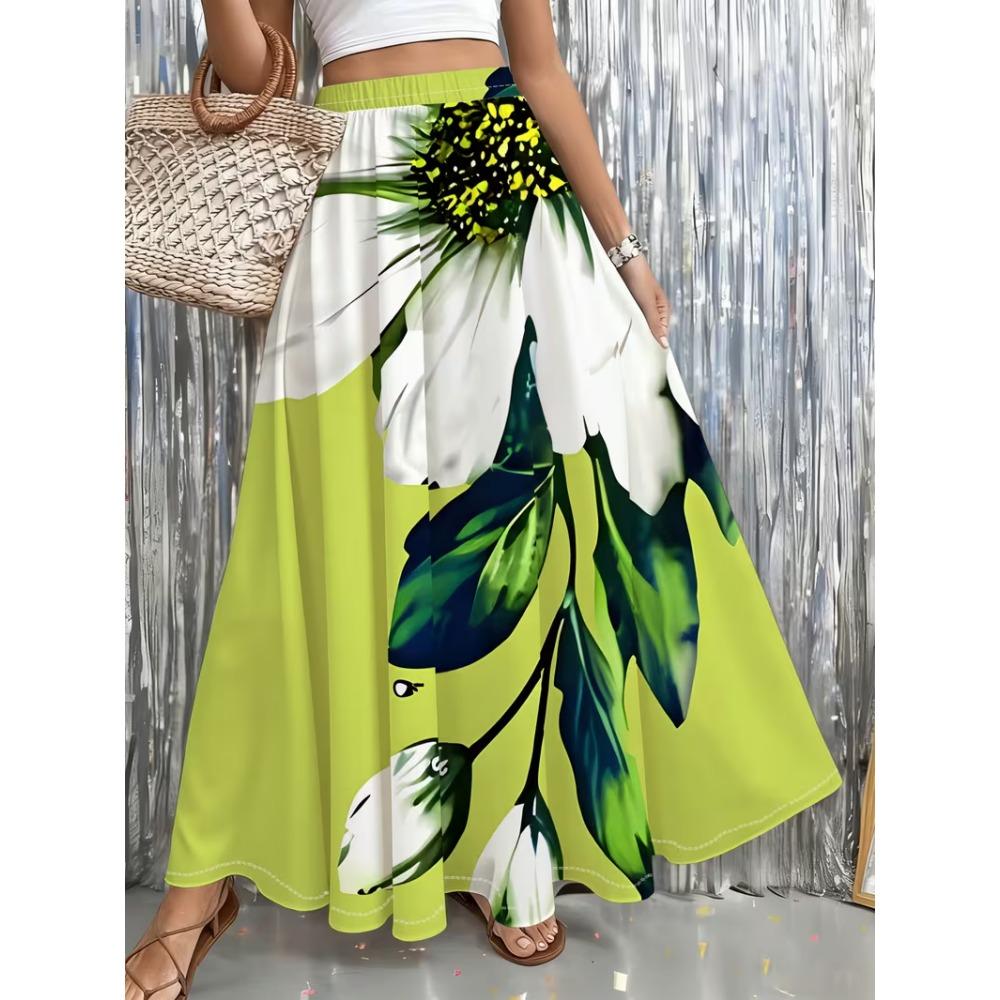 Womens Skirt with Blue Rose Print, Suitable for Beach, Casual Outings, Parties, and Daily Wear, Flowy and Elegant Design
