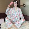 Rainbow Striped Pajamas Women'S Ins Wind Sweet Little Squirrel Ice Silk Thin High-End Loungewear Autumn Suit