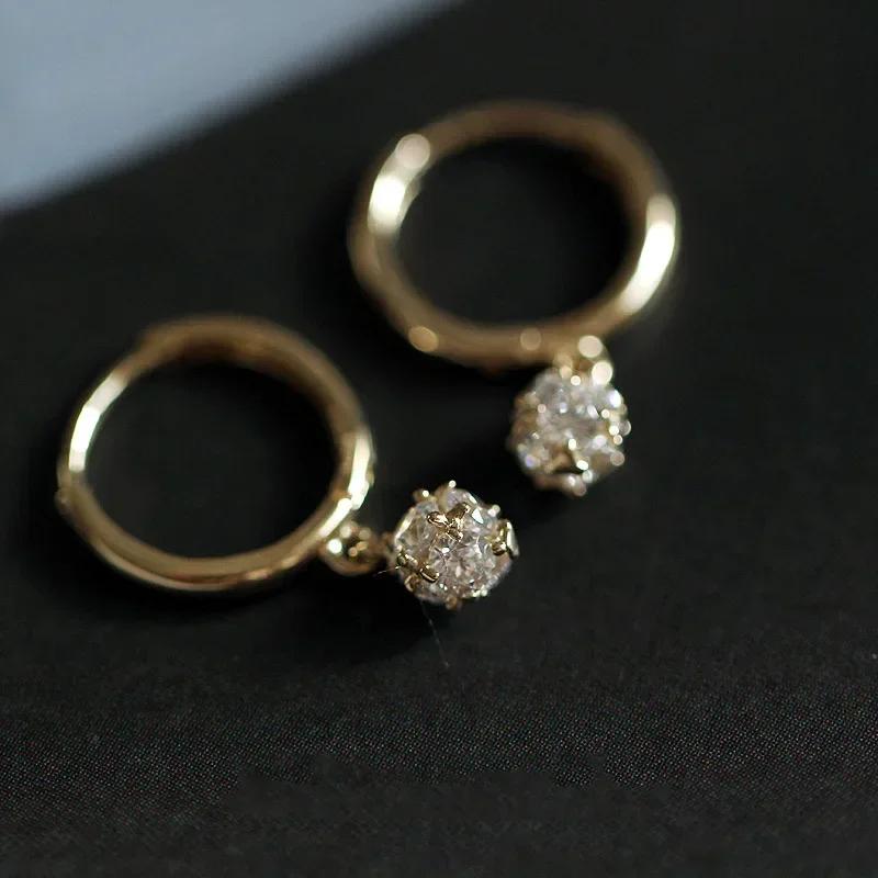 

925 Silver Needle Crystal Zircon Golden Round Earrings Geometric Flower Rhinestones Hoop Classic Earrings Jewelry Party Gifts