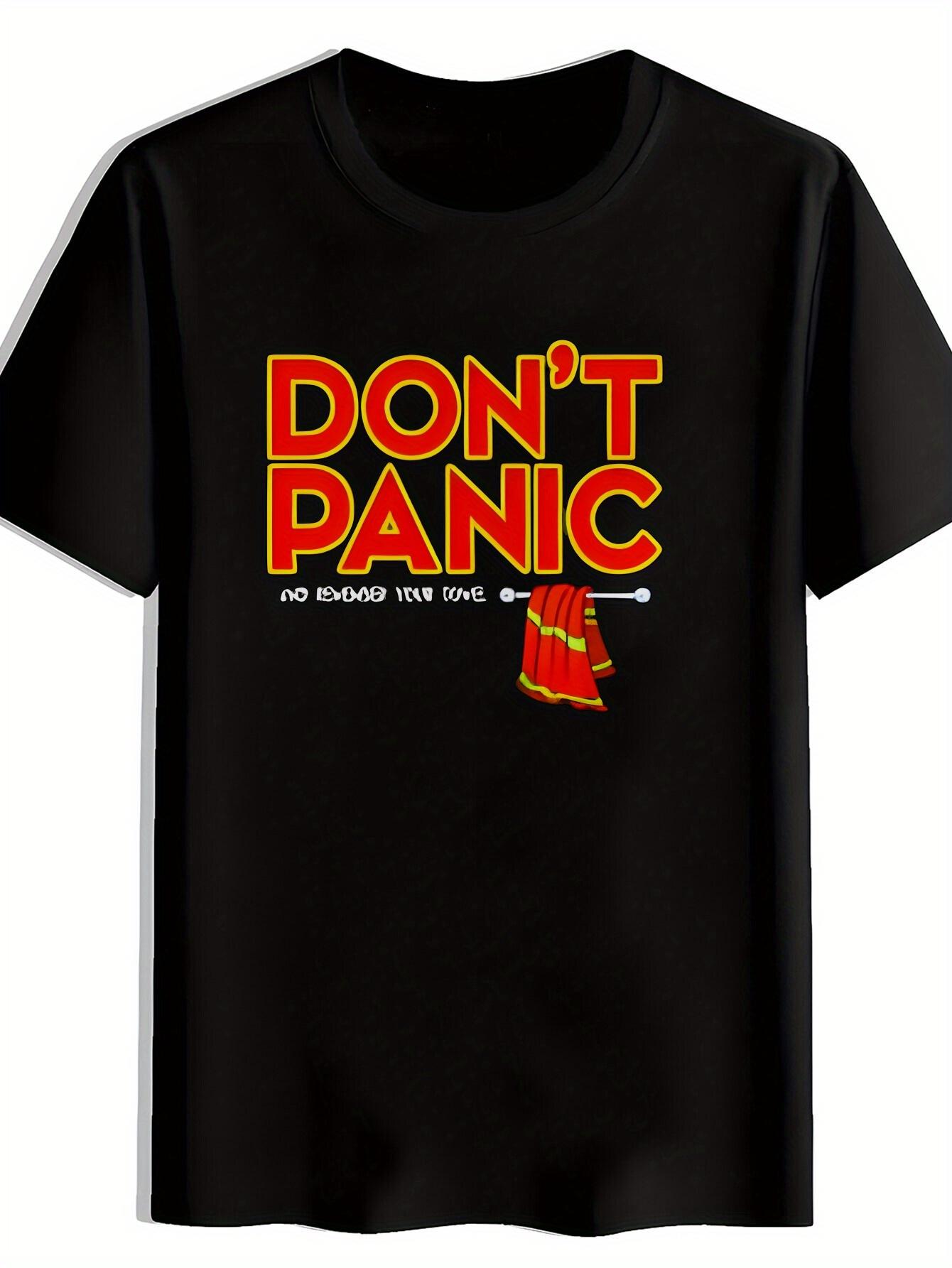 T-shirt DON T PANIC Graphic - Black with Yellow & Red Bold Letter Print XL