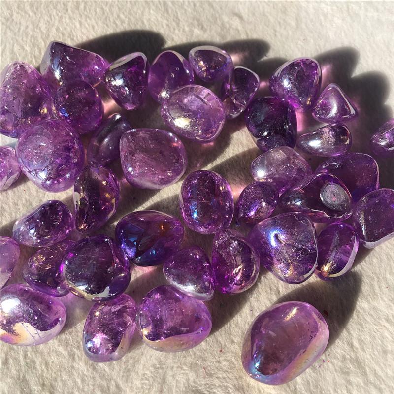 1000g Natural rainbow aura amethyst quartz crystals tumbled stones