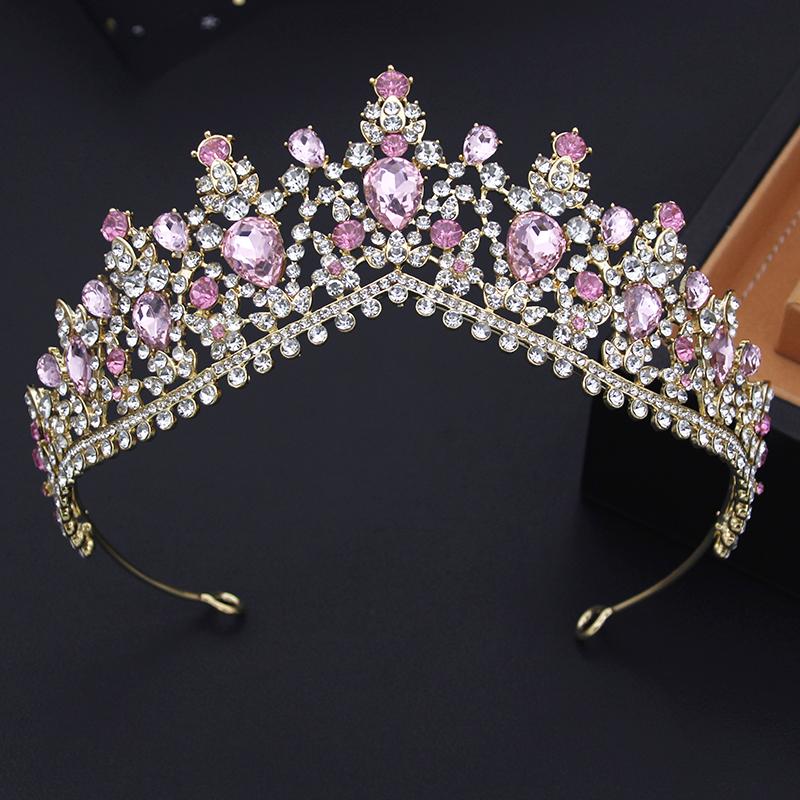 Royal Queen Water Drop Crystal Tiaras and Crowns Purple Bridal Diadem Wedding Crown Girls Hair Jewelry Accessories