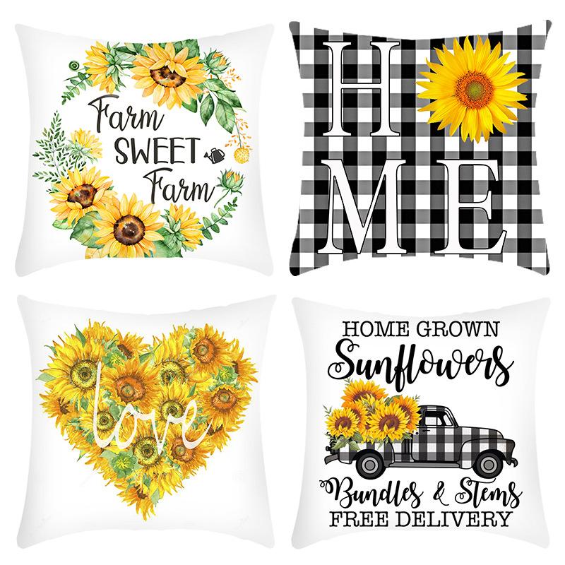 

New Green Plant Letter Print Sunflower Print Pillow Home Sofa Cushion Cover 45 * 45Cm pillowcase