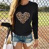Women Casual Long Sleeve  Leopard Print Heart-shaped Top