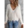 Autumn and Winter Fashion New Style Gray Cotton V-neck Long-sleeved Tassel Ripped Sweater, Casual Loose Blue Ladies Pullover Sweater  Top AL6101
