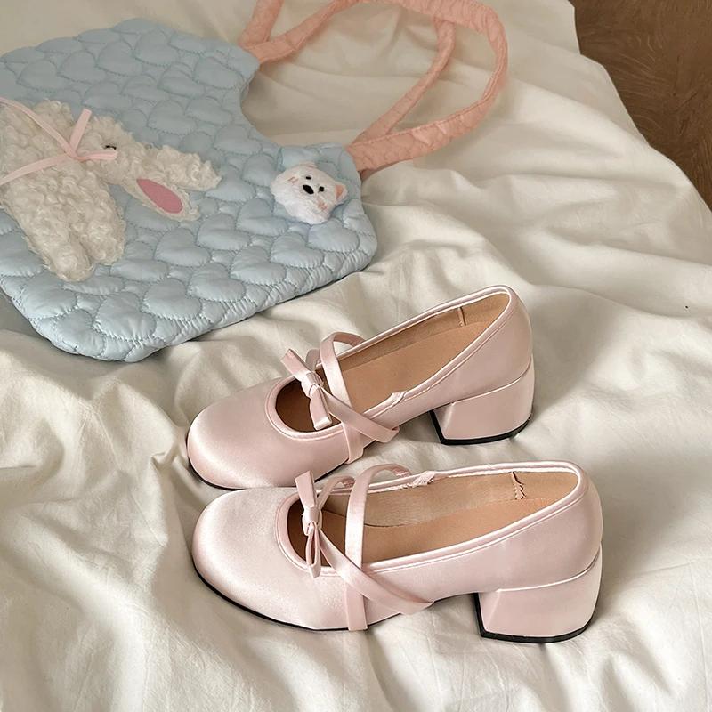 Pink Bow Knot Mary Janes Women's Oes Summer 2025 New Soft Round Head Ballet Flat Mouth Single Oes Faionable Casual