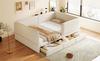 Letto imbottito per bambini 140 x 200 cm con protezione perimetrale e angoli arrotondati, con cassetto contenitore, tessuto in velluto beige (Senza materasso)