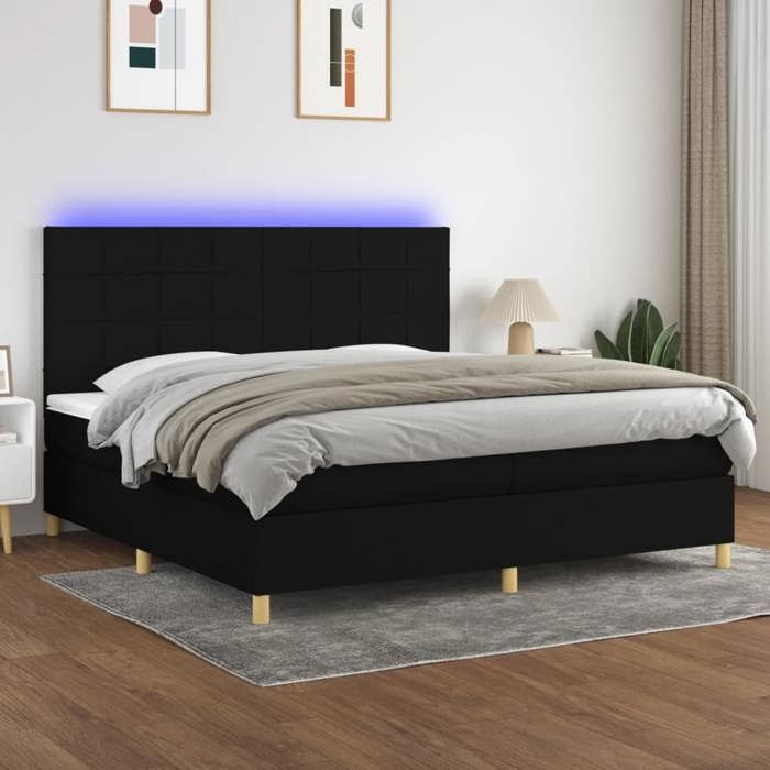 VidaXL Slat Bed Base with Mattress and LED, Upholstered Bed with Headboard, Double Bed, Adult Bedroom Bed, 3135463