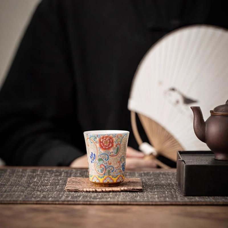 Reinsilber Filigran Emaille Tausendblumen Meistertasse Palaststil Teeverkostungstasse Einzelnes Kung Fu Teegeschirr Duftschmecktasse