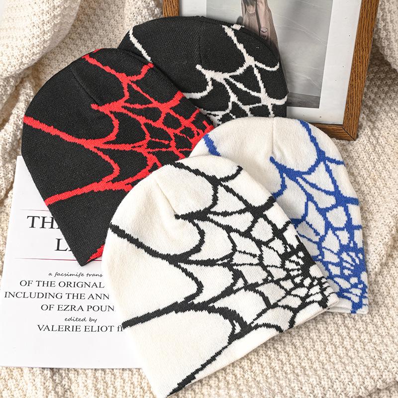 Spider Web Jacquard Knitted Beanie - Unisex Warm Winter Hat, Trendy European & American Style