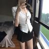 White V-neck Short-sleeved POLO Shirt Women's Summer Pure Desire High-end Feeling Spice Girl Slim-fitting Waist and Thin Short Top