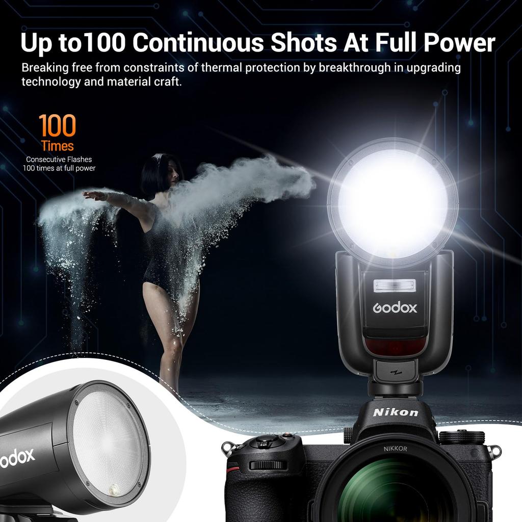 GODOX V1 Pro N V1ProN Round Head TTL Camera Flash Speedlight HSS Detachable Design Modeling Light Rechargeable Battery Strobe Compatible with Nikon