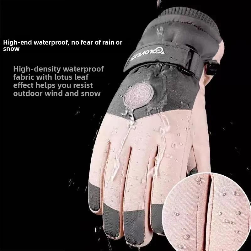 Winter warm cotton gloves with thick velvet for skiing cold protection outdoor cycling windproof antifreeze gloves for couples