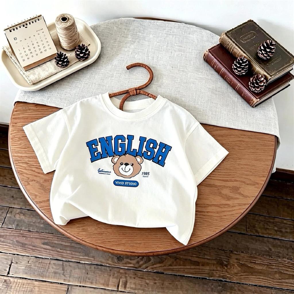 Cartoon Pattern Kids Tshirt Solid Color Printed Short Sleeved Tops Childrens Clothes Summer Casual Fashion Crewneck Tshirts