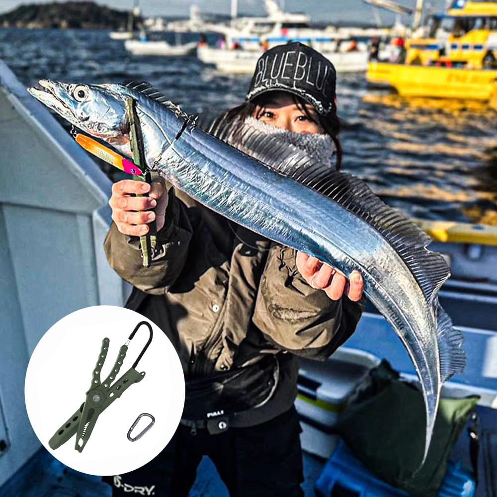 SensaBliss Fish Grip Fish Catcher Crocodile Grip Fishing Fish Catch Hook Removal Pliers Lightweight Fishing Grip Fishing Tools Green with Rope