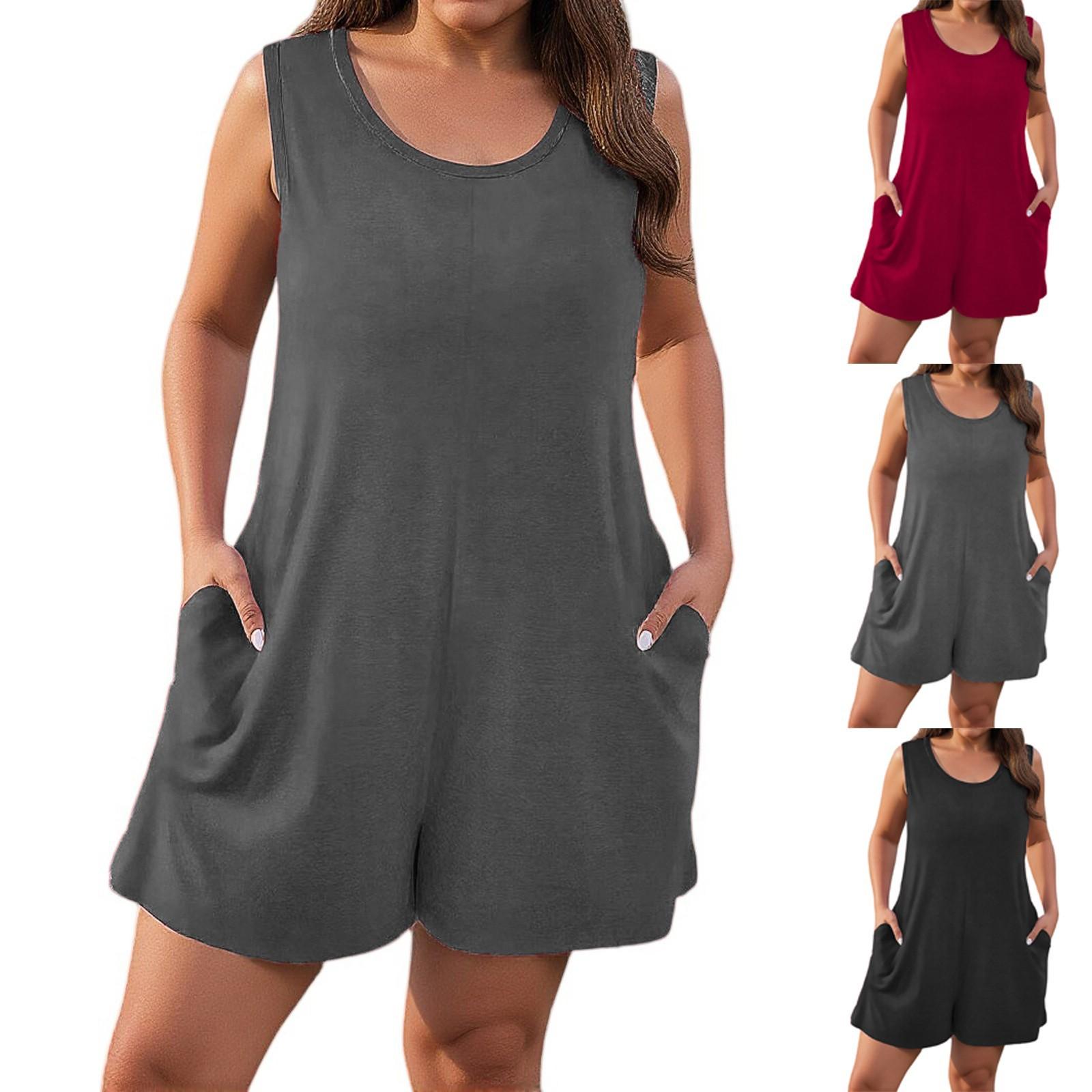 

Ladies Fashionable Solid Color Loose Sleeveless Vest Casual Plus Size Jumpsuit XL червоний