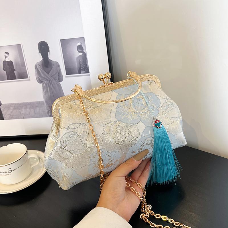 Modna damska torba shopper z haftem, w stylu vintage, z metalowym paskiem na łańcuszku, duża pojemność, listonoszka