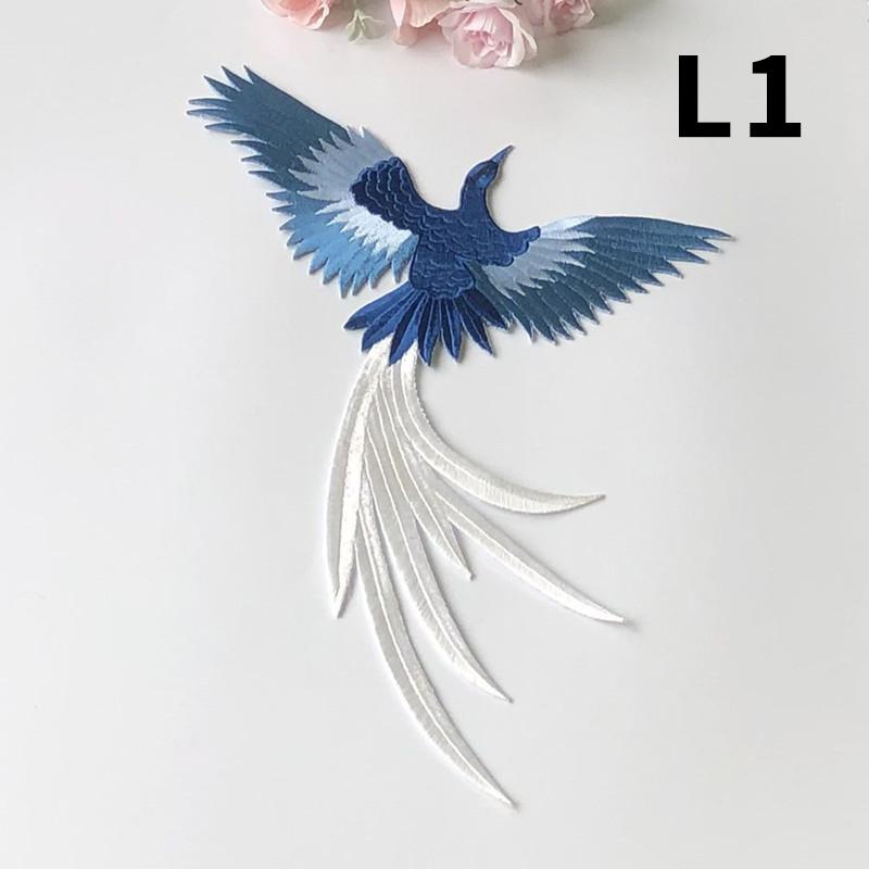1Pcs Blue Phoenix Embroidery Iron-On Patches 3 Sizes Cran Bird Embroidered Patches For Clothes Applique DIY Clothes Repair Badge