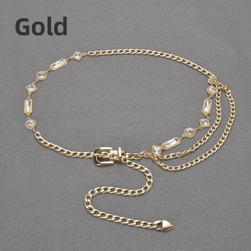 

Mary Waist chain - women s trendy crystal charm versatile metal slim waist