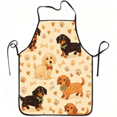 1pc Cute Dachshund Puppy Pattern Print Apron, Durable And Easy To Clean, Adjustable Waistband, Polyester Material, for Kitchen Cooking, Gardening, Orc