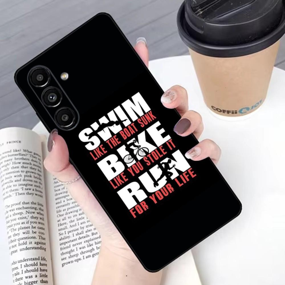 Triathlon Tri Life Swim Bike Run Phone Case For Samsung S 25,24,21,22,23,30,20,Ultra,Plus,Fe,Lite,Note,10,9,5G Black Soft