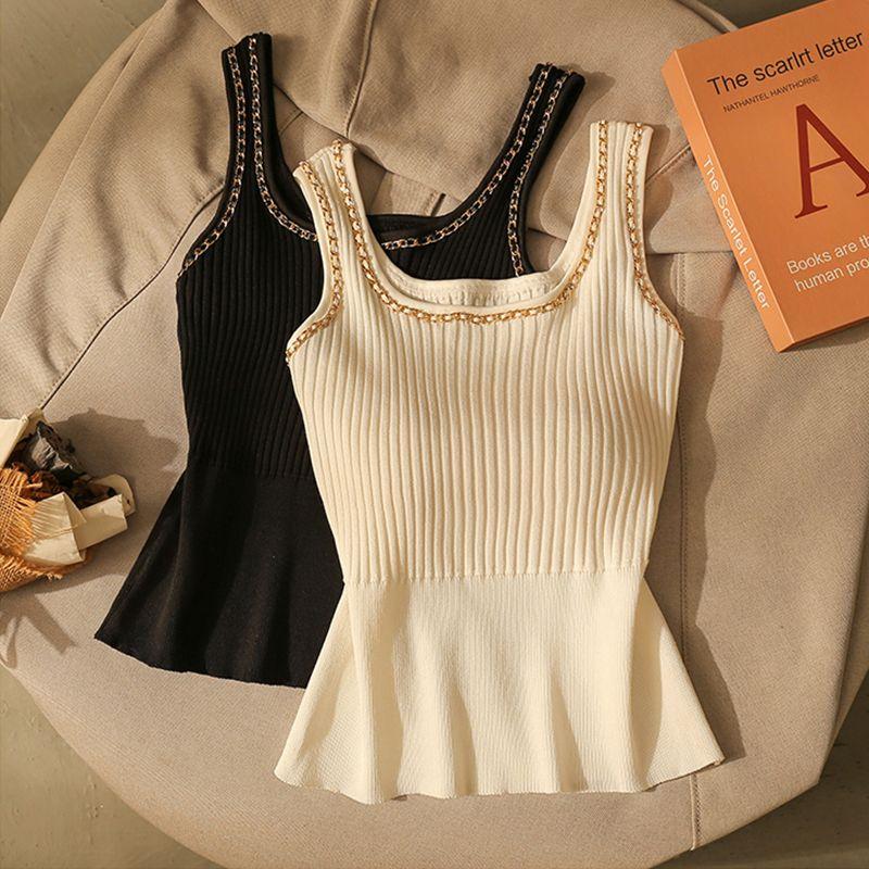 Women's Ice Silk Knit Camisole Summer Slim Fit Stylish Unique Chain Lining Top