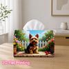 1pc 2D Flat Printed 17.78X10.92X12.95cm Tissue Box Cute Yorkshire Terrier Puppy Garden Illustration Decorative Napkin Storage for Living Room And Beds