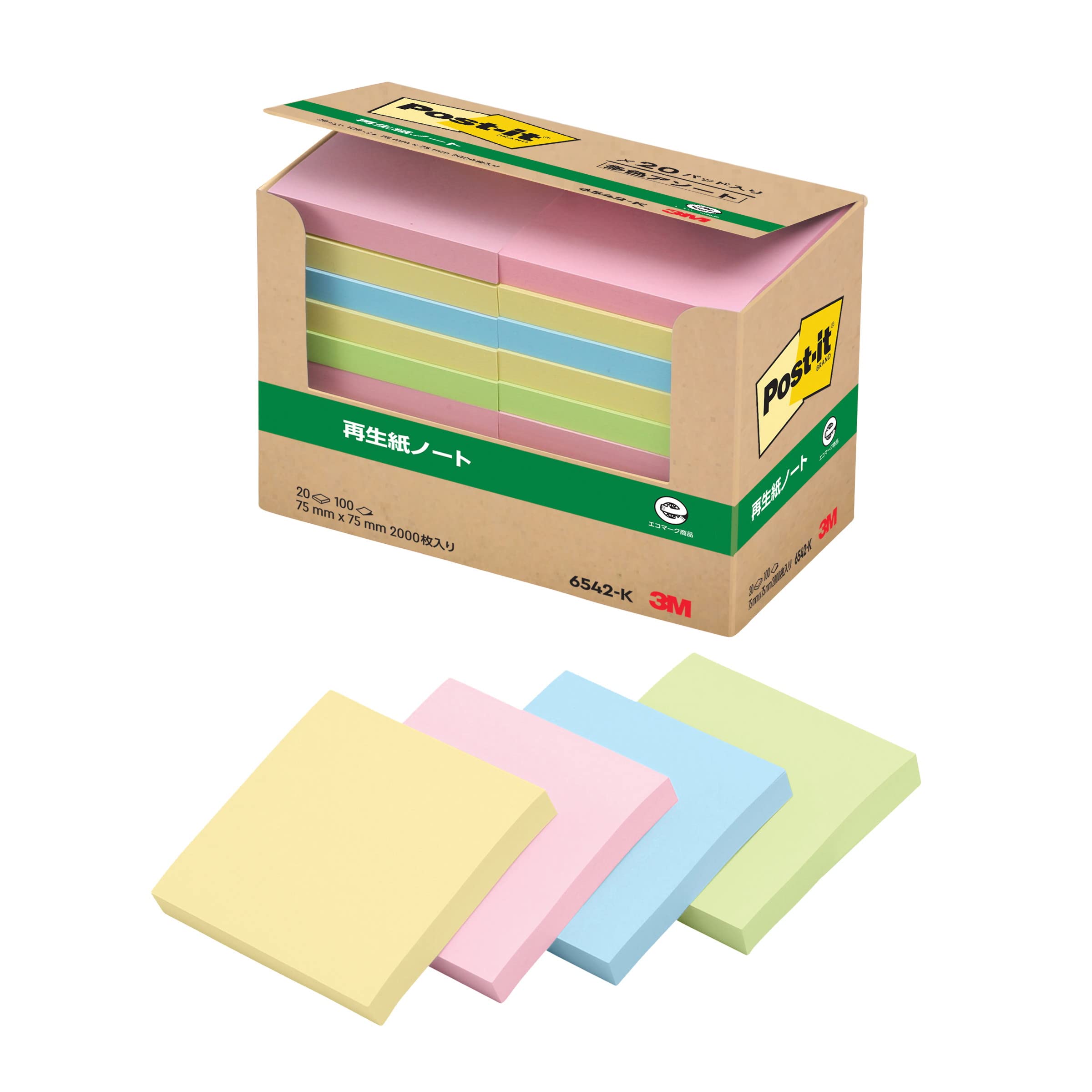 

липкий пастельный 75 x 75 100 листов x 20 блокнотов Post-it, цвета, мм, блокноты, 6542-K