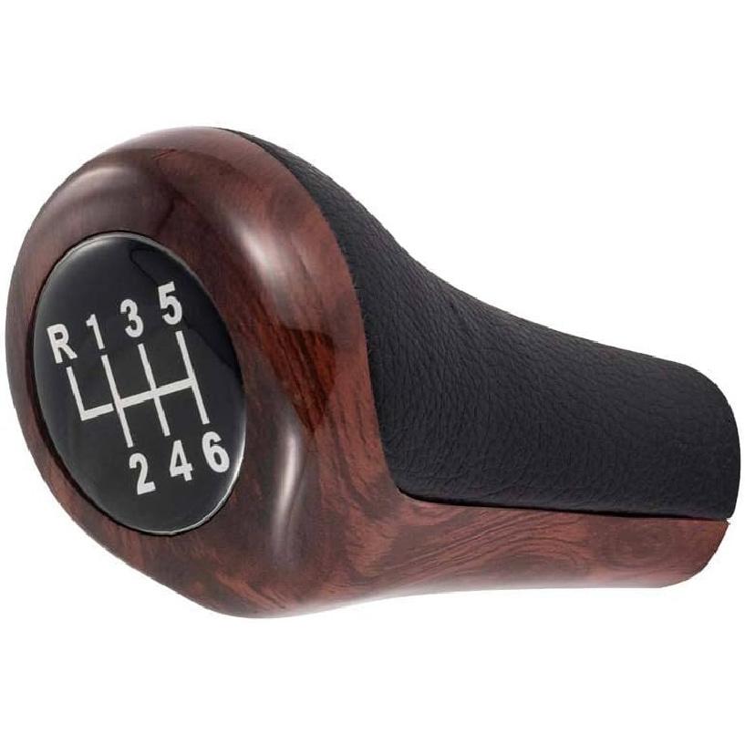 SANRILY Wood Texture 6 Speed Manual Shift Knob Fit for BMW E90 E46 3 5 6 Series E39 E60 E61 E91 E92 E82 X3 E83 ABS and Leather Shifter Knob Adapter