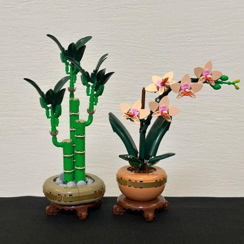 Creative Plum Blossom Orchid Chrysanthemum Lucky Flower 10343 10344 10368 10369 Building Blocks Bricks Toy Gift For Kids