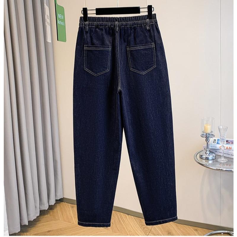 DIMANAF 2025 Outono Inverno Jeans Tamanho Grande Espessos com Forro Novo Mulheres Azul Vintage Algodão Denim Calças Compridas