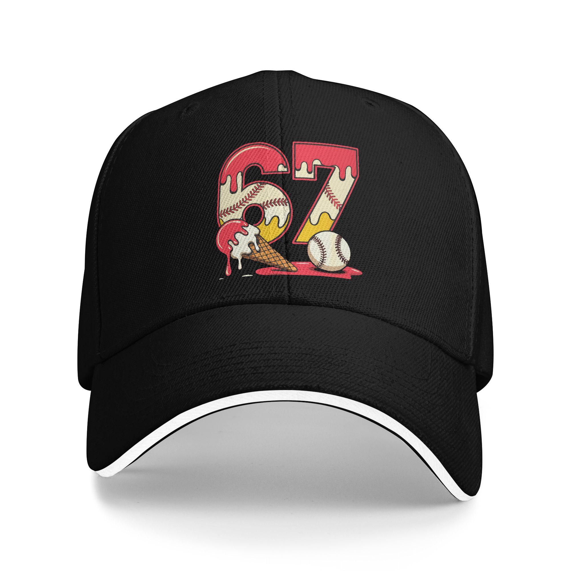 Baseball Drip 67 Cool Player Number 67 Ice Cream Drip Sun Baseball Cap Summer Fashion Hip Hop Hats For Men Skate Snapback Cap As Picture