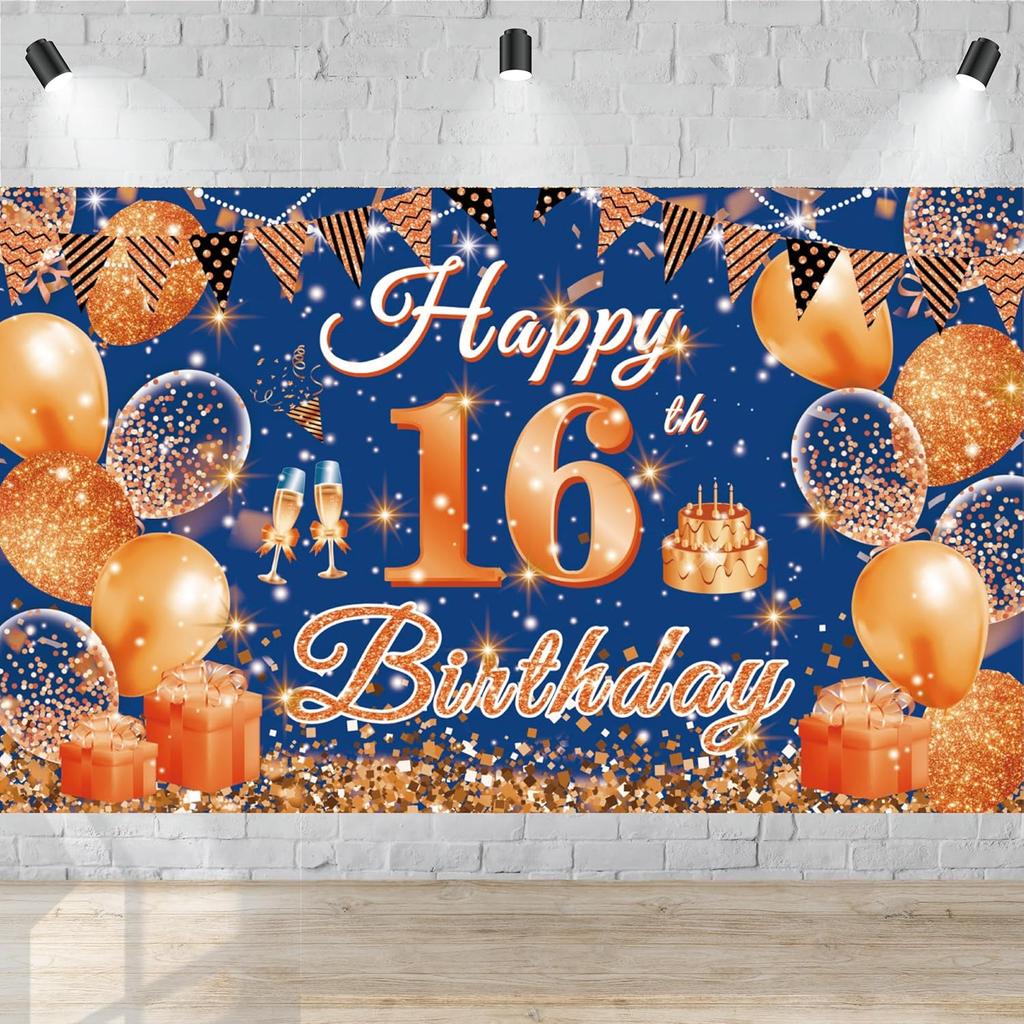 Large Happy 10th Birthday Banner Blue and Orange Ten Birthday Party Decorations Blue Orange 10 Year Old Backdrop Décor Supplies for Boys Girls