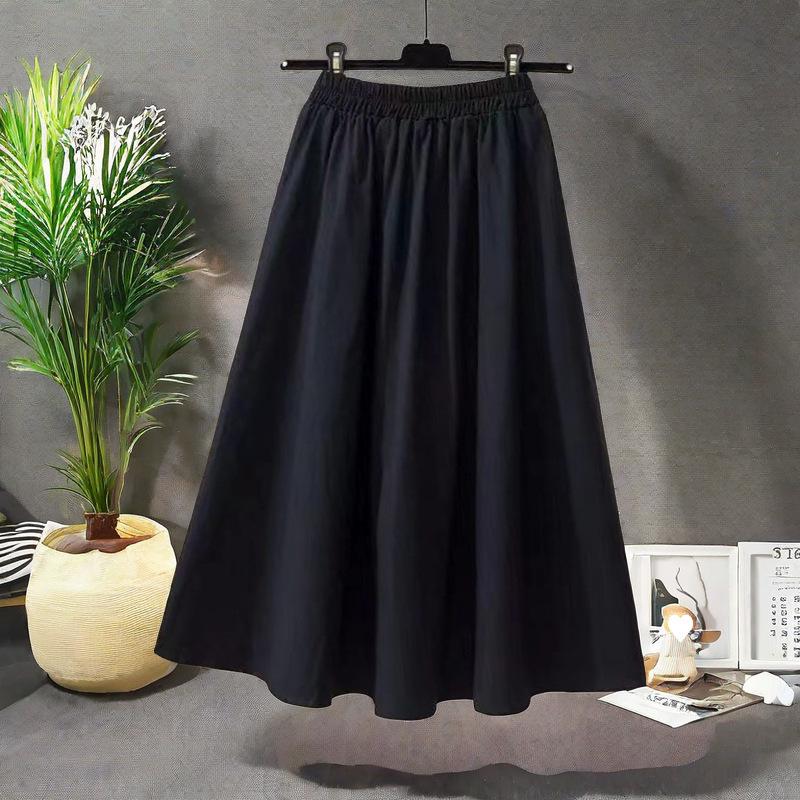 Petite White A-Line High-Waisted Mid-Length Skirt for Spring and Autumn - Plus Size Available