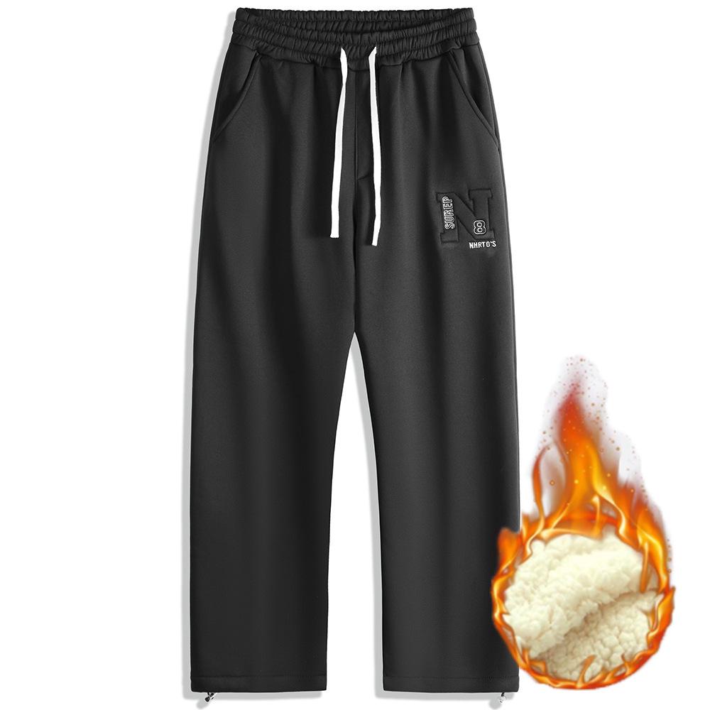 

Men s Casual Embroidered Lace-up Straight-Leg Velvet Sports Pants M