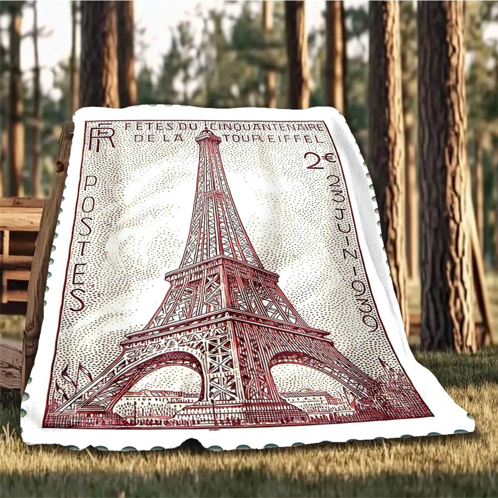 1pc Eiffel Tower Outdoor Flannel Throw Blanket Soft, Cozy, Warm All Season, Machine Washable,