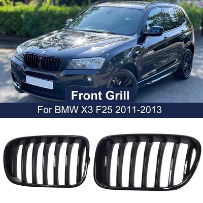2 STÜCKE Frontnierengrill 1 Lamelle Schwarz glänzend Fronthaubengrills für BMW X3 F25 2010 2011 2012 2013 Ersatz Auto-Styling