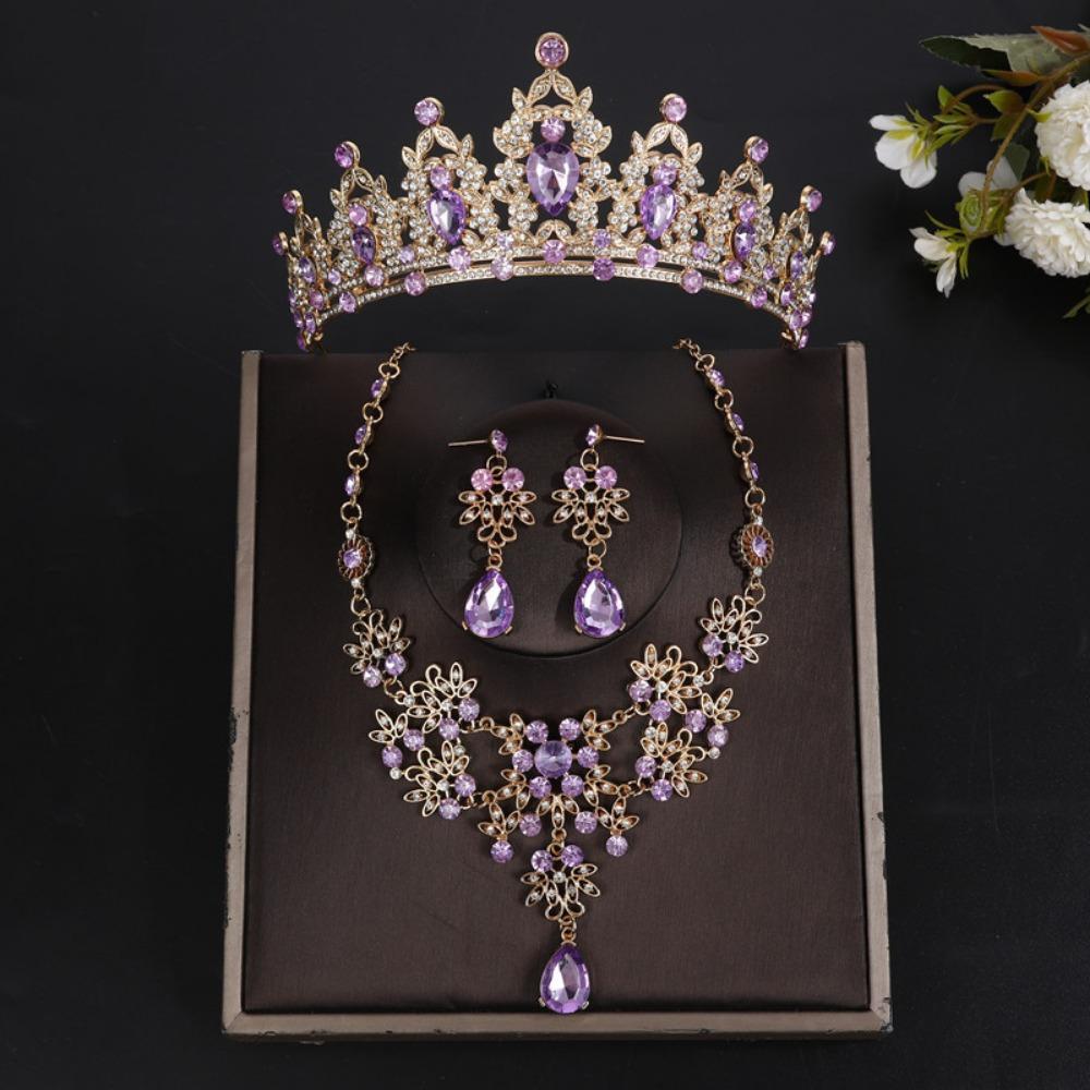 Shiny Bridal Jewelry Sets Baroque Style Crystal Headdress Tiara Earrings Necklace  Pageant