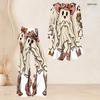 Women Plus Size Two Piece Set Round Neck Three Quarter Sleeve Bear Pumpkin Printed Flared Top And Flared Pants