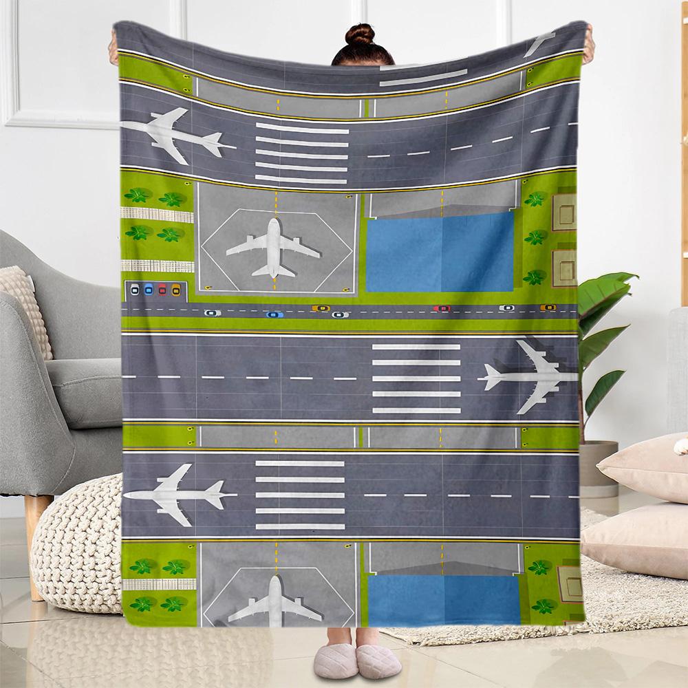 Airport Runway Design Flannel Blanket - Soft and Suitable for Sofas, Beds, Offices, Travel, All Seasons, and The Best Gift for The Holidays.