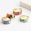 New Fashion Enamel Colorful Flower Rings For Women Adjustable Copper Gold Plated Wide Finger Band Ring Party Jewelry Gift