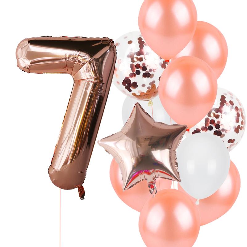 12pcs Rose Gold Number Foil Balloons Birthday Party Decoration Kids 1st First Baby Girl Princess 1 2 3 4 5 6 7 8 9 Years Old